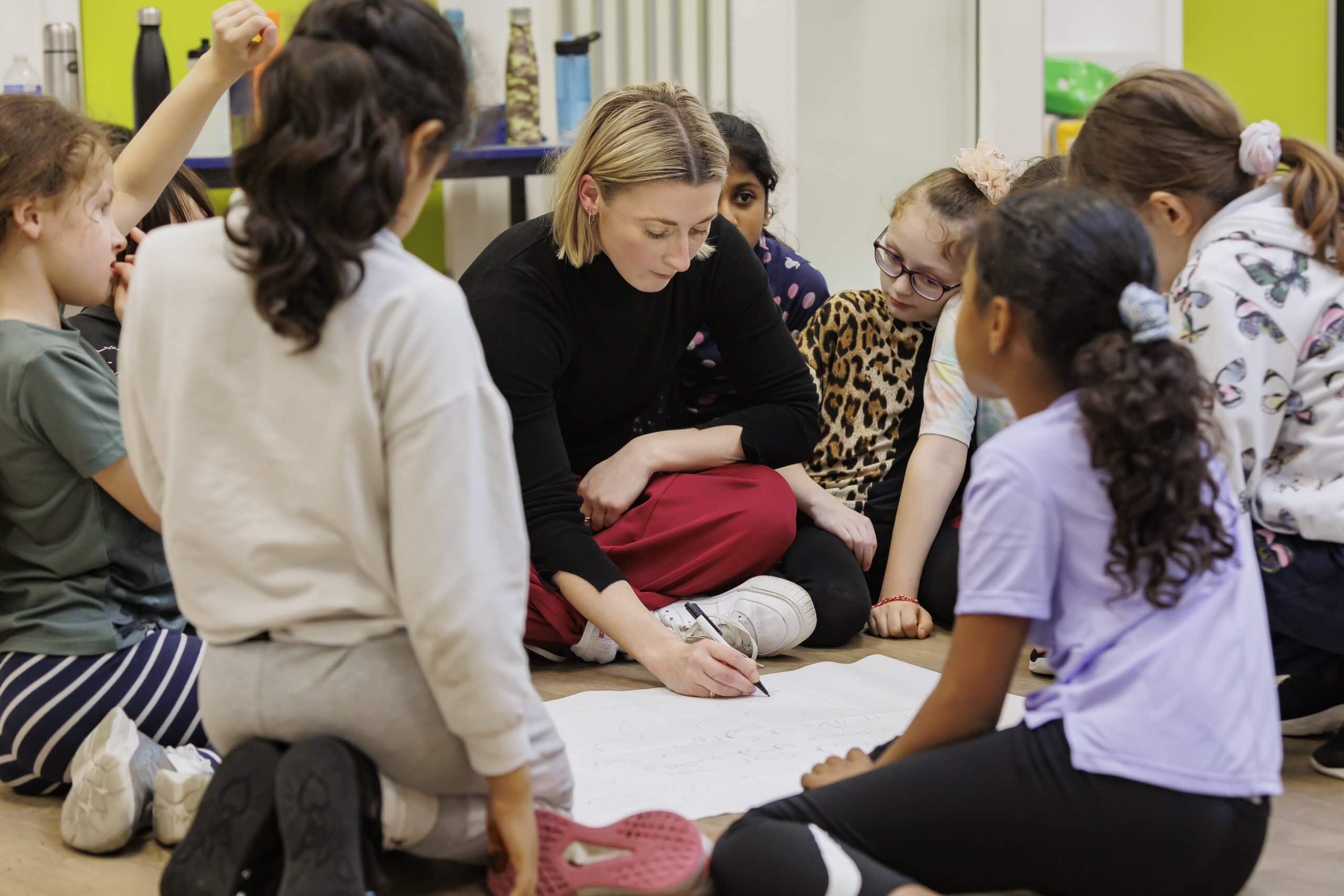 An adult and children sat on the floor together